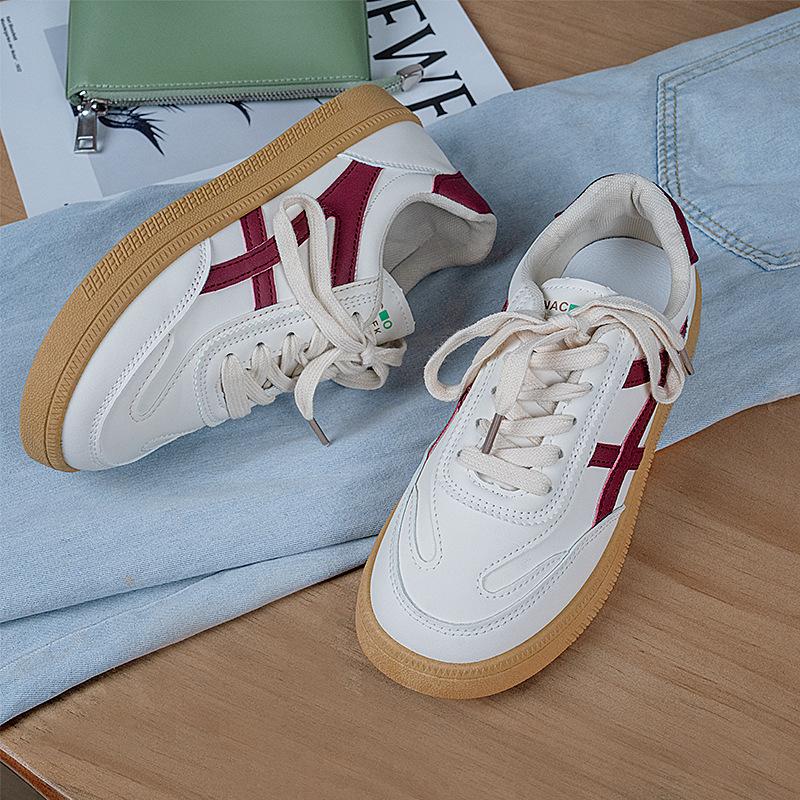 Dexun shoes women's lace-up sports niche 2025 spring new leather surface white shoes soft sole women's shoes casual sports board