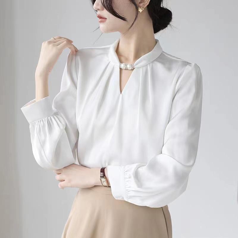 Women Blouses Shirts 2025 Spring Long Sleeve Women Blouse Shirt O-Neck White Chiffon Blouse Shirt Women Tops J855