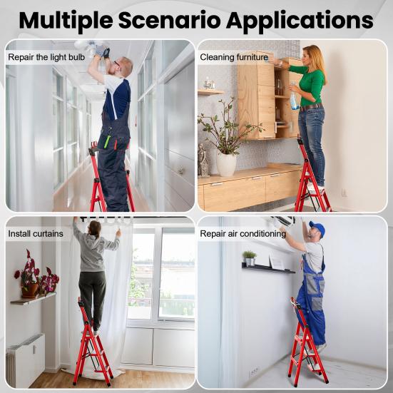 3 Step Ladder Ladder, Portable Steel Folding Stool with Tool Platform, Wide Anti-Slip Pedal and Feet for Household, Office, Iron Construction,