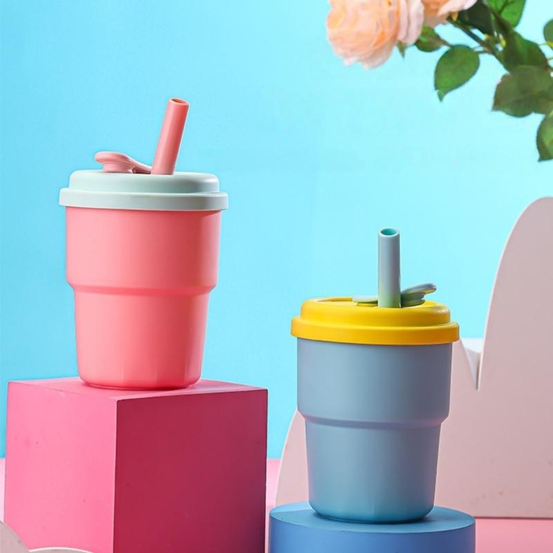 Macaron Colored 380ML Drinking Cup with Straw Leak Proof Lid Plastic Water Bottle For Travel Gym Daily Hydrations