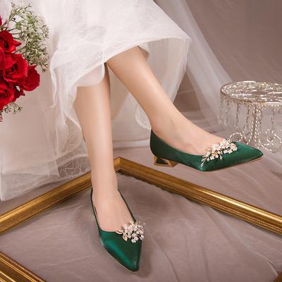 Fashion 2024 Spring Fashion Women 3cm High Heels Gorgeous Silk Pointed Toe Female Sexy Crystal Pumps Lady Luxury Wedding Shoes