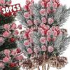 Artificial Berry Branch DIY Xmas Tree Pine Branches Red Berry Bouquet Christmas Ornaments New Year Party Decor Supplies Gifts