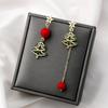 Silver Needle Asymmetrical Snowman & Snowflake Christmas Tree Earrings