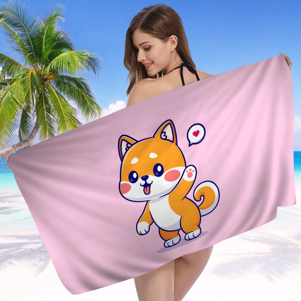 Kawaii Shiba Inu Bath Towel Microfiber Soft Water Absorbing Breathable For Girl Kids Decorative Cartoon Beach Towel