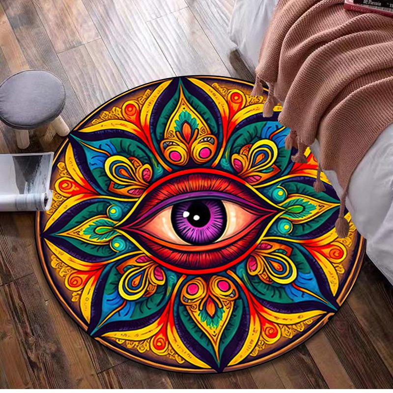 Psychedelic Eye  Circular Rug Office Decorative Carpet For Living Room Bedroom Door Mat Floor Rug Computer Chair Area Rug Viking Theme Decor