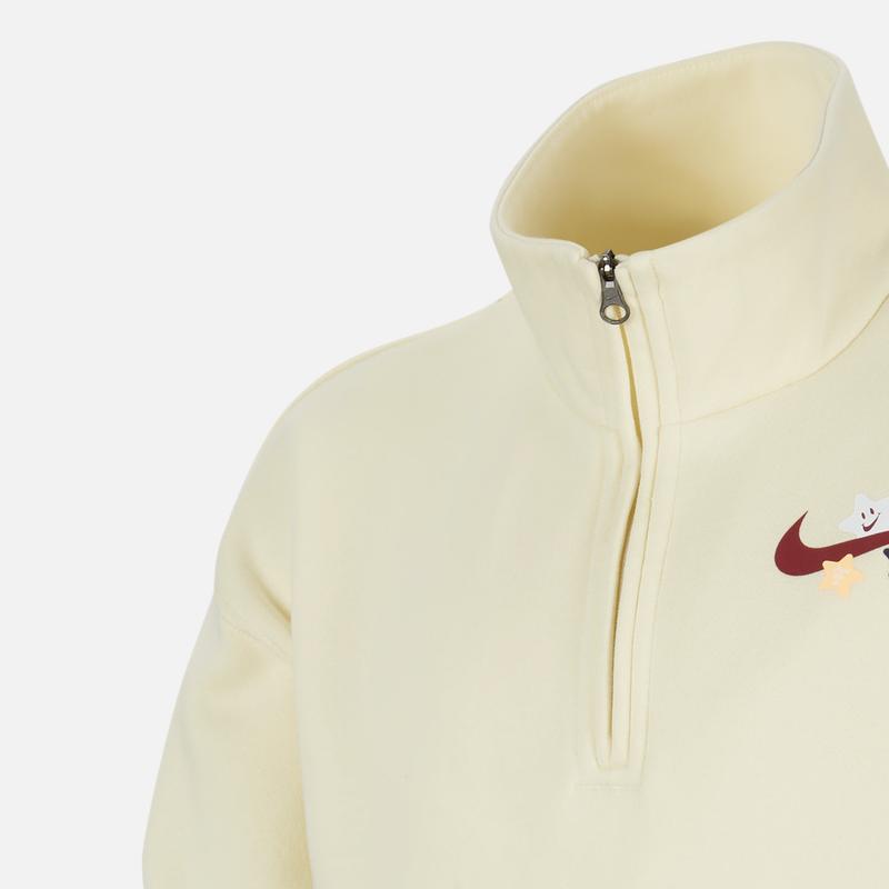 Nike Kapuzenpullover Logo-Print Stehkragen Halber Reißverschluss Lässig Locker Fleece Kinder-Hoodies Kokosmilch FV8448-113