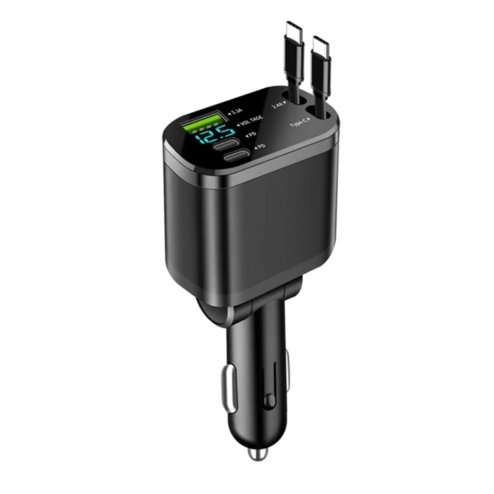 NEW 5-IN-1 100W Retractable Car Charger Mobile Phone USB PD Type C Cable for IPhone Fast Charge Cord Car Socket Adapter