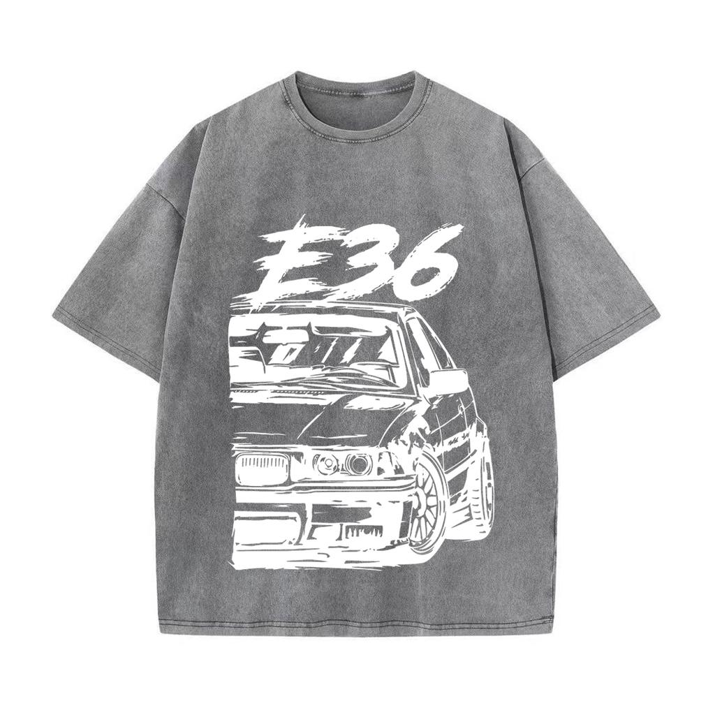 Retro Washed Vintage T-Shirt High Quality T Shirts E36 T-Shirt Summer Oversized Short Sleeve Clothes Cotton Loose Street Tops