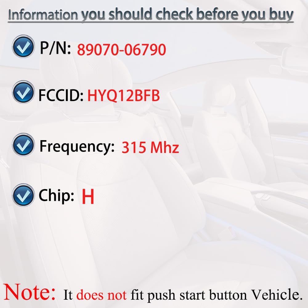 Key Fob Fits for Toyota Camry Corolla 2018    Keyless Entry Remote Control Flip Key Replacement FCC ID: HYQ12BFB P/N:89070-06790 4 Button H Chip