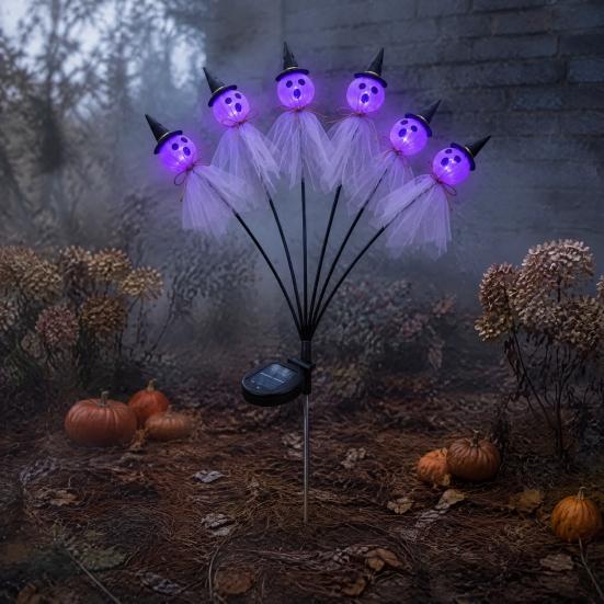 Easy Install Ground Stake Lights Halloween Swaying Ghost Outdoor Decorations, Solar Powered Light, 6 LEDs Spooky Lawn Path Lighting