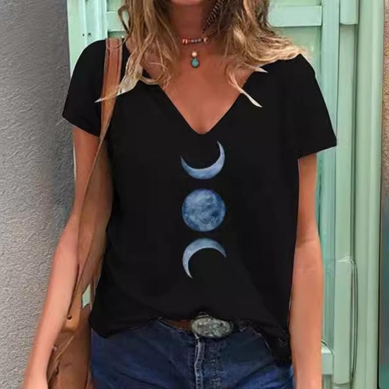 Loose Women's V-Neck Short Sleeve Graffiti Printed Casual Top T-Shirts Women’s