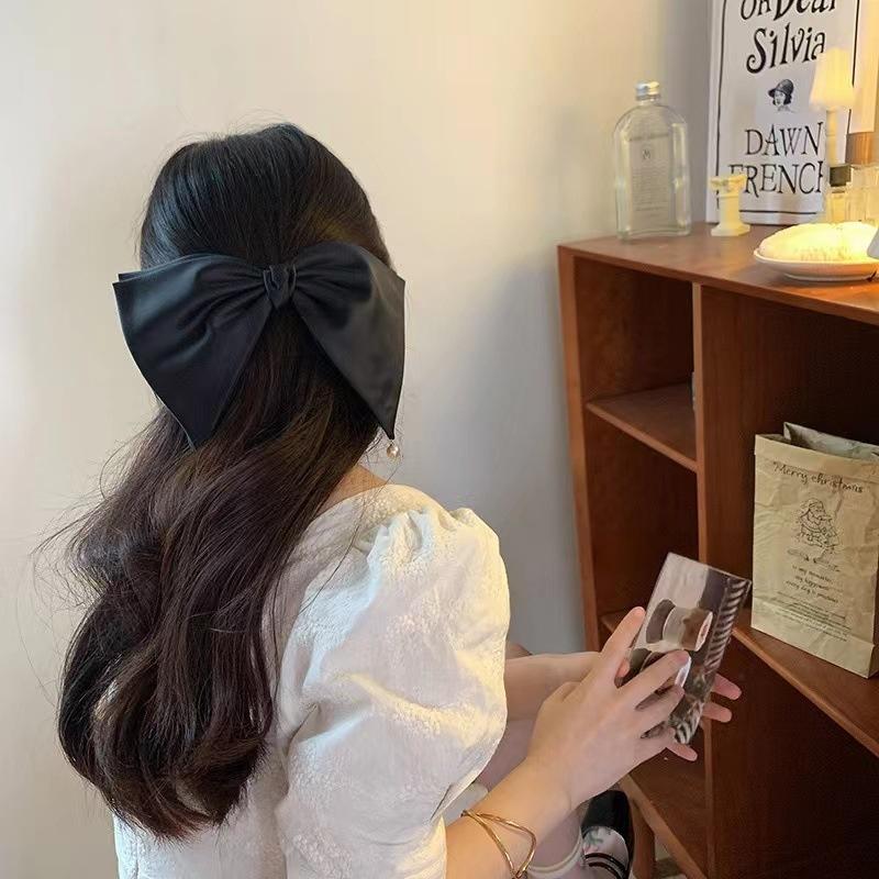 Black Womens Temperament Barrettes Princess Girls Sweet Elegant Bow Hairpins  Satin Large Hair Clips Party Headdress