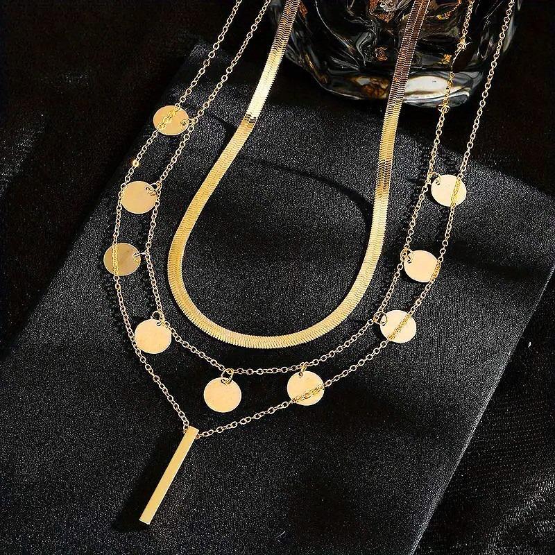 New Multi-layer Stacked Disc Tassel One-word Necklace Women's Small Vertical Strip Pendant Collarbone Chain Jewelry Batch