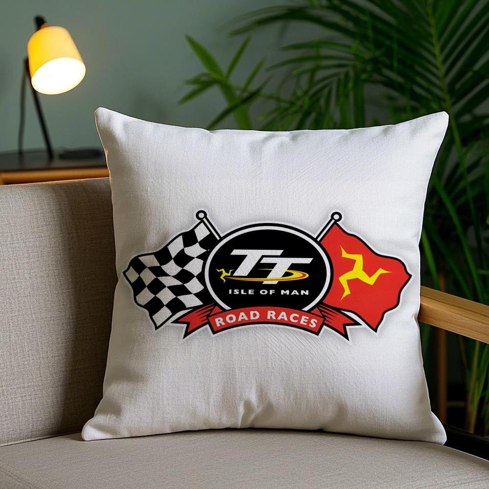 I-Isle Of Man Tt Cushion Cover Plush Fabric Soft Double-Sided Printed Invisible Zipper Sofa Pillow Case Home Decor