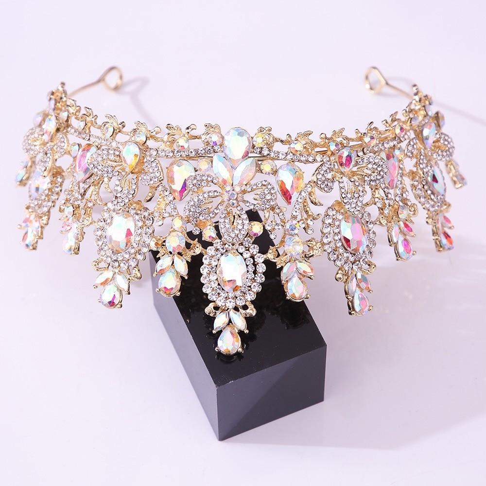 Handmade Crystal Crown Exquisite Baroque Headpiece Rhinestone Headband Bridal Tiara Bridesmaid