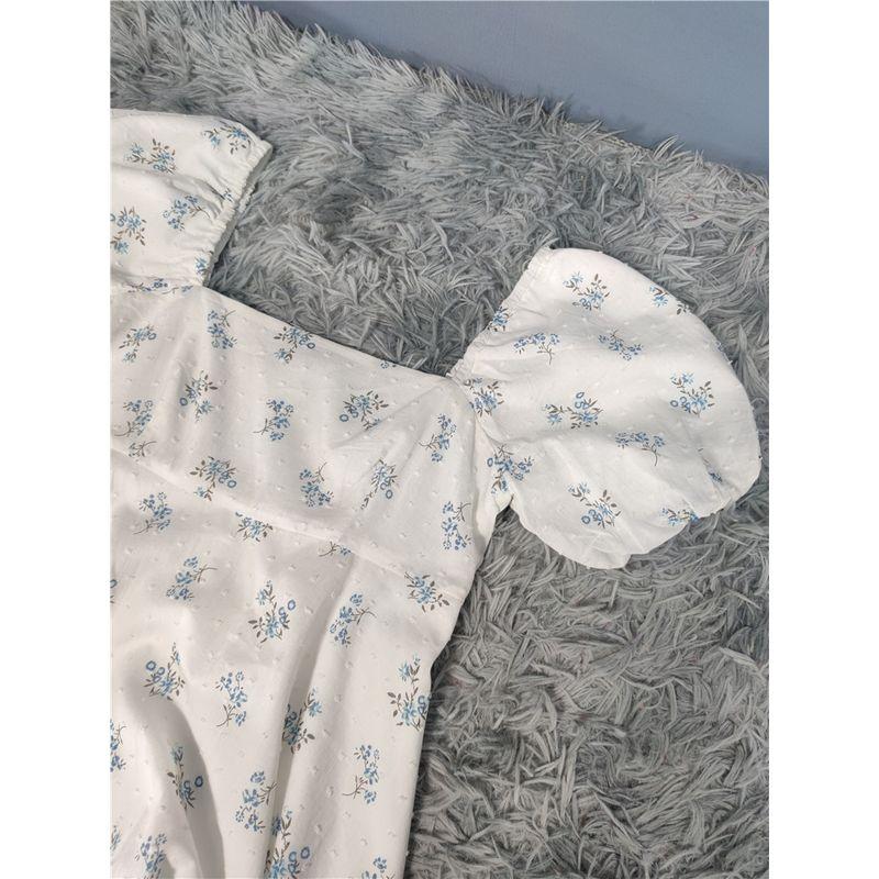 Export Summer New Arrival 2025 Exquisite Print Puff Short Sleeve A- Shaped Small Elegance Fashionable All-Matching Dress