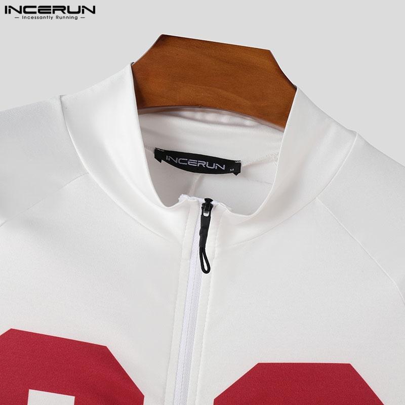 INCERUN Men Short Sleeve Letter Print Patchwork Fitted Pajamas Jumpsuits Romper Bodysuits