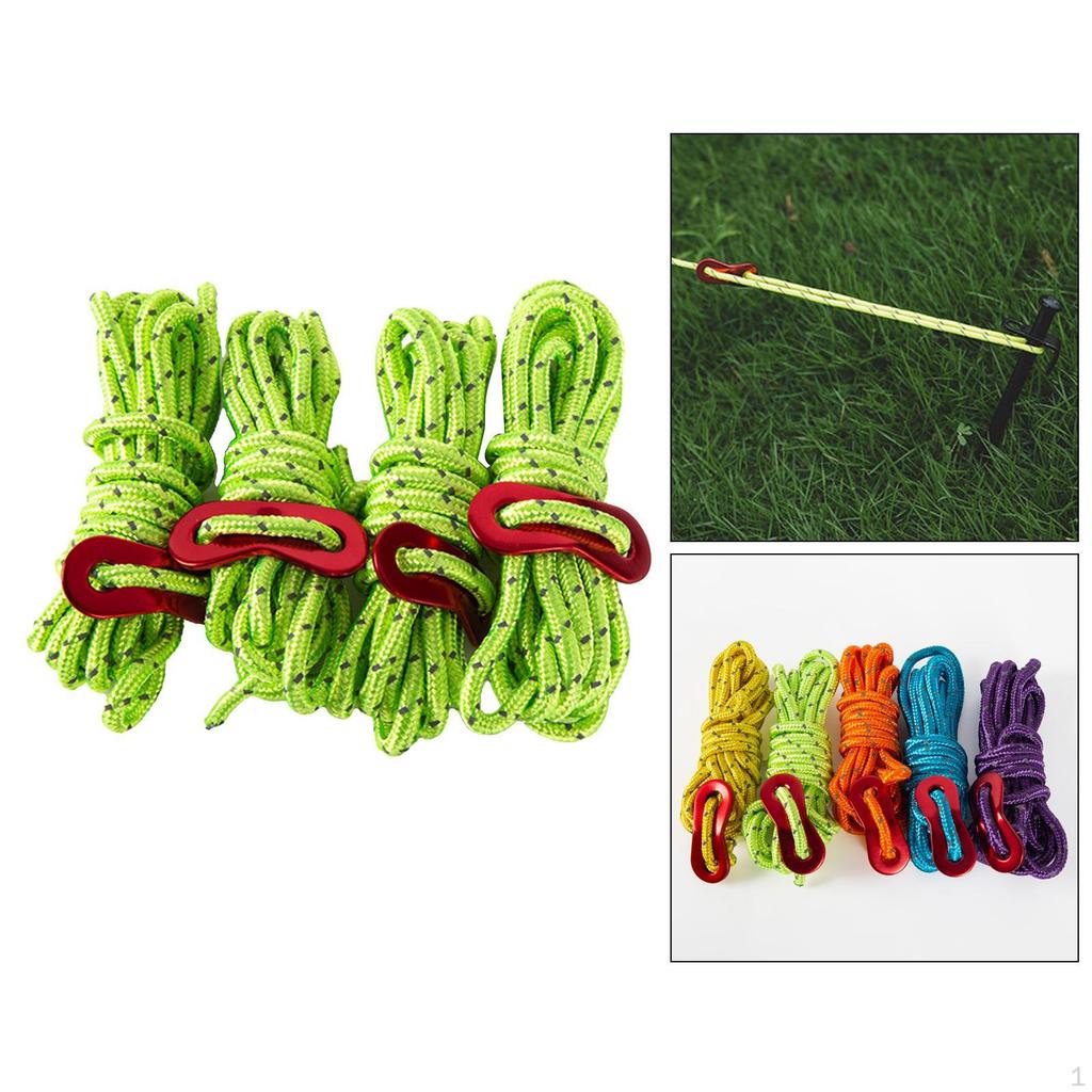 4 Pack 4mm Guyline Tent Ropes Camping Rope Reflective Cord Guy Line Guide for Awning