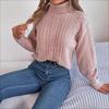 Women's 2023 Autumn/Winter Casual High Neck Cable Knit Long Sleeve Pullover Sweater