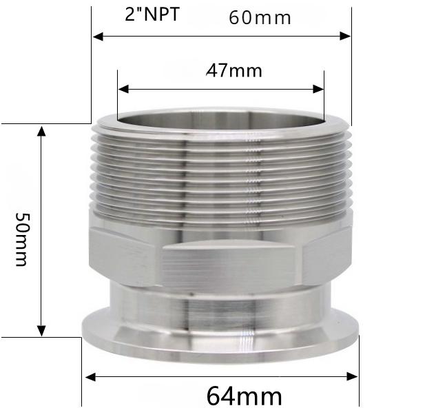 Sechskant 1/4" 3/8" 1/2" 3/4" 1" 1-1/2" 2" NPT Außengewinde x 0,5" 1,5" 2" Klemmverbindung Tri Clamp Rohrverschraubung 304 316L Edelstahl Sanitär