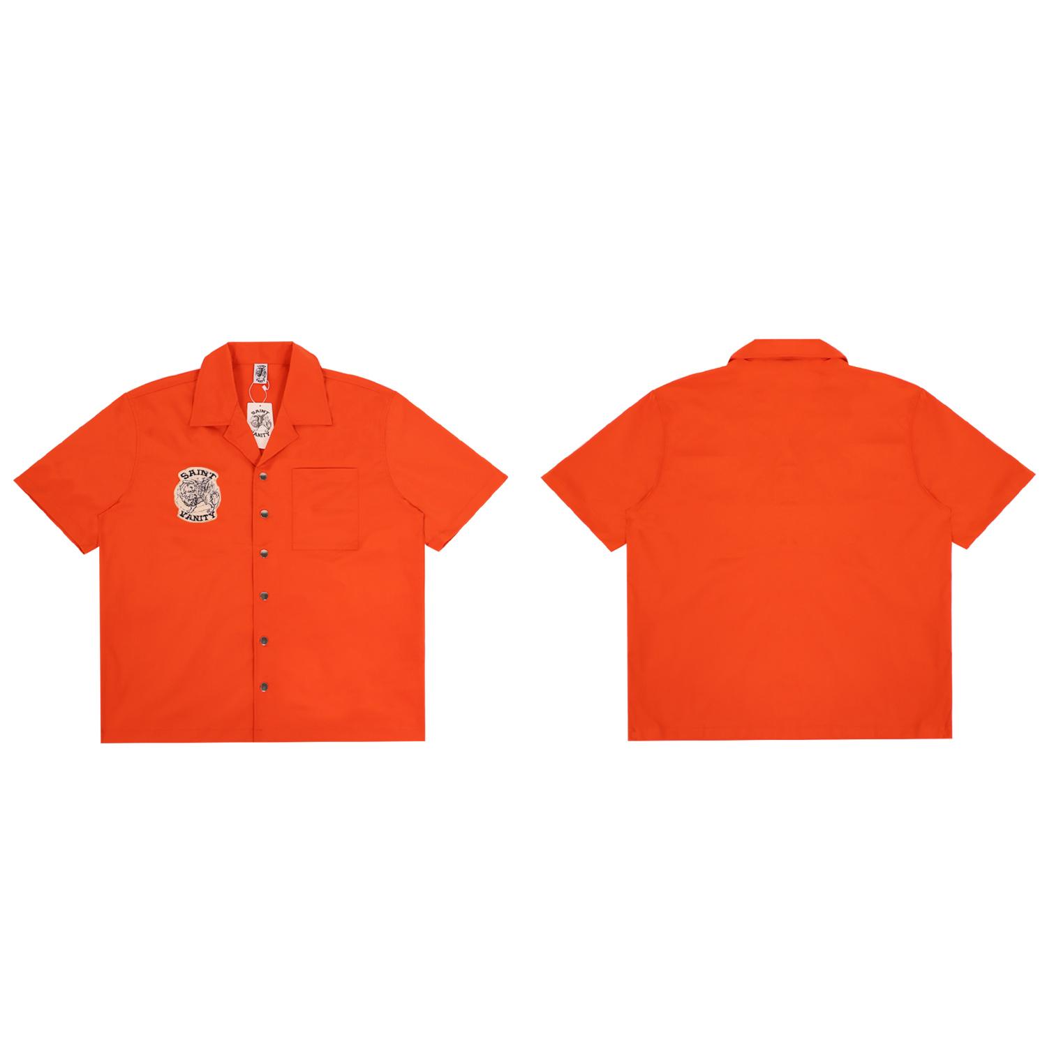 

Casual Streetwear Saint Print Cuban Collar Shirt Short Sleeve Button Up Top XL