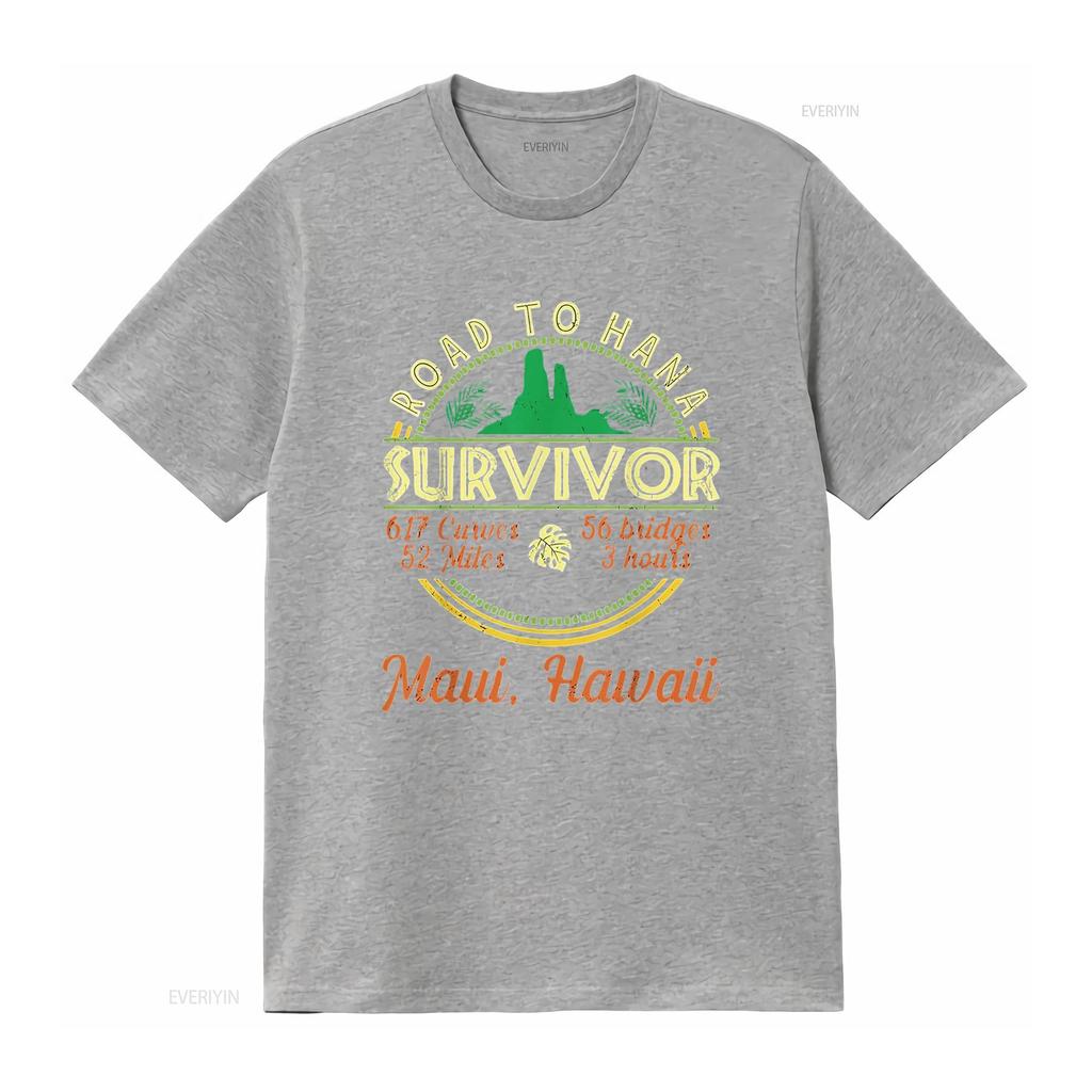 Mens Cool Hawaii Road Trip 2023 Maui To Hana Survivor Retro T Shirt Black vintage Washed Comfortable Stretched Breathable