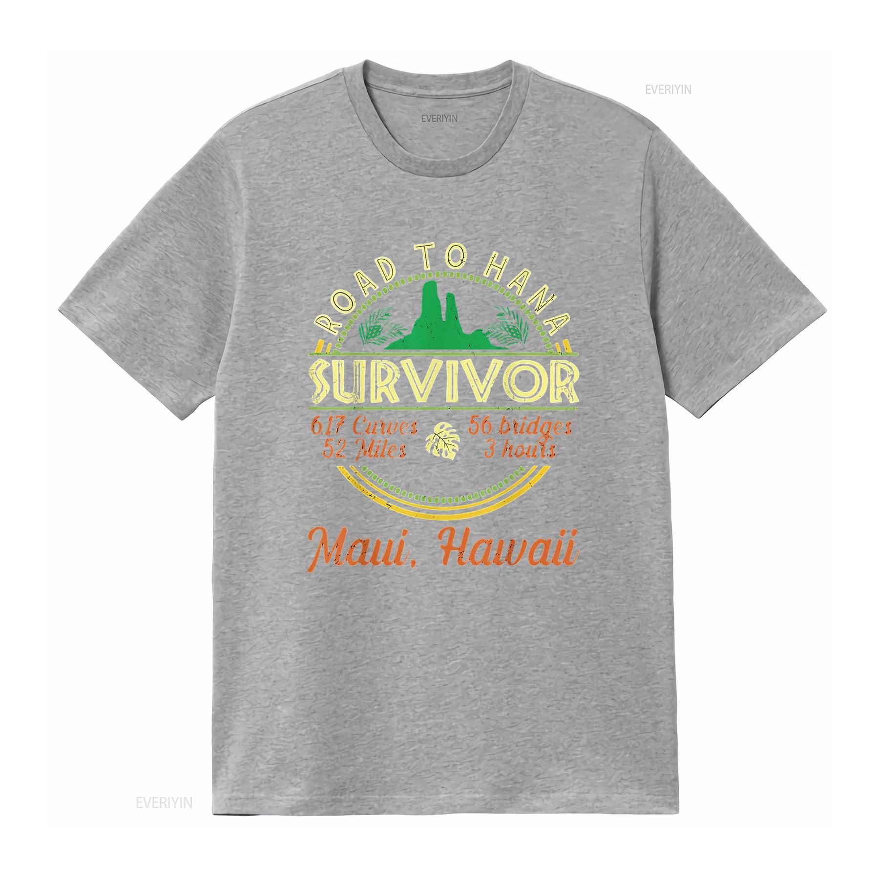 Mens Cool Hawaii Road Trip 2023 Maui To Hana Survivor Retro T Shirt Black vintage Washed Comfortable Stretched Breathable S