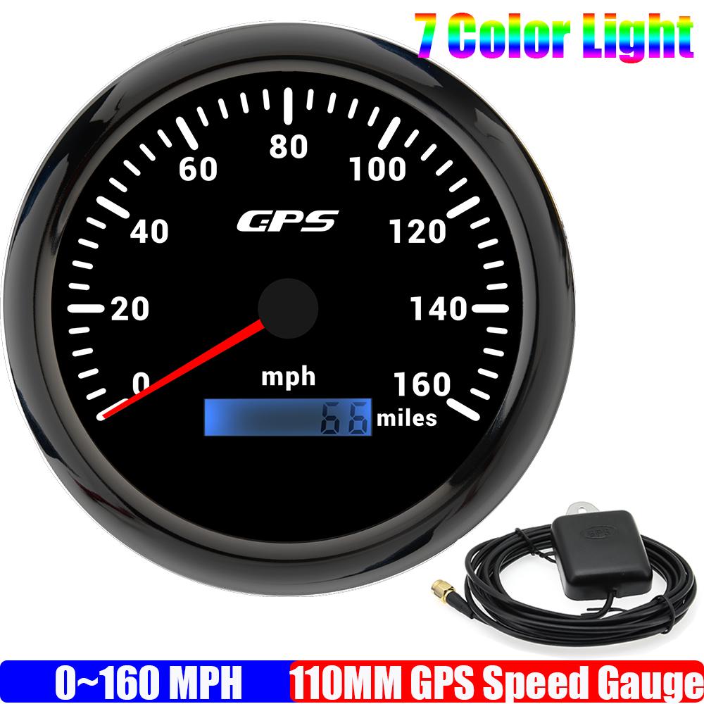 ZMFJH Auto Car Boat 110mm GPS Speedometer Gauge with Antenna 7 Color BackLight 80MPH,120MPH,160MPH Speed Meter Mileage 9-32V