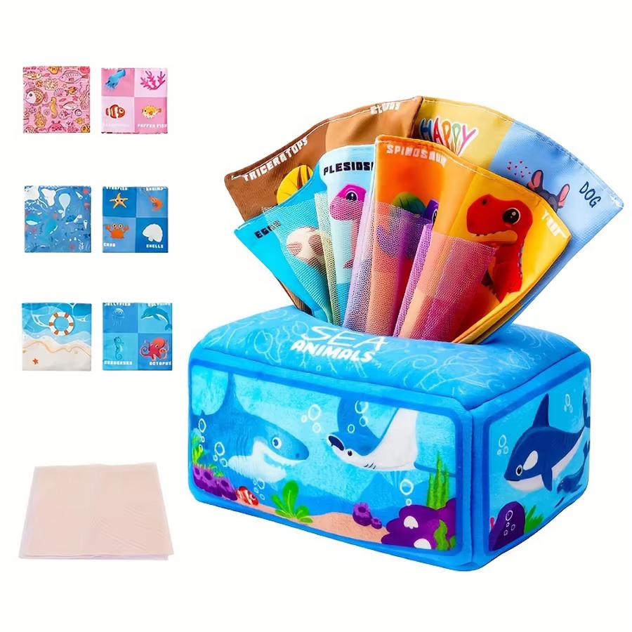 

Baby Tissue Box Plaything With Tactile Crinkle Paper | Montessori Plush Early Learning Plaything For Infant Toddler | Pulling Game 6-18 Month