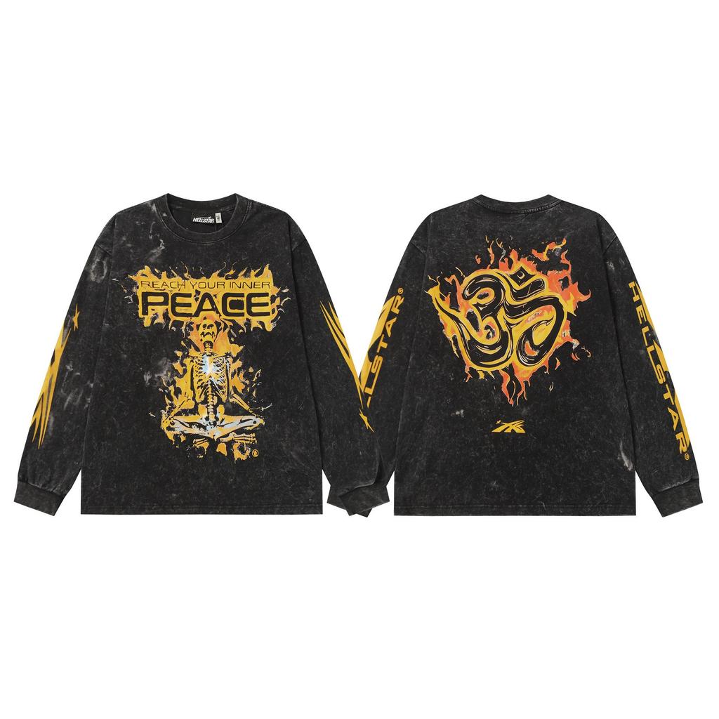 Hellstar Vintage Gewaschener Langarm-Hoodie - Europäischer & Amerikanischer Streetwear-Stil