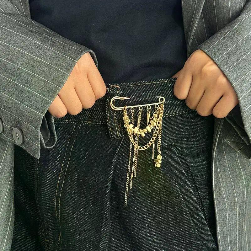 Creative Beaded Heart Shaped Tassel Metal Brooches Adjusting The Pant Legs Belt Safety Pin Versatile Clothing
