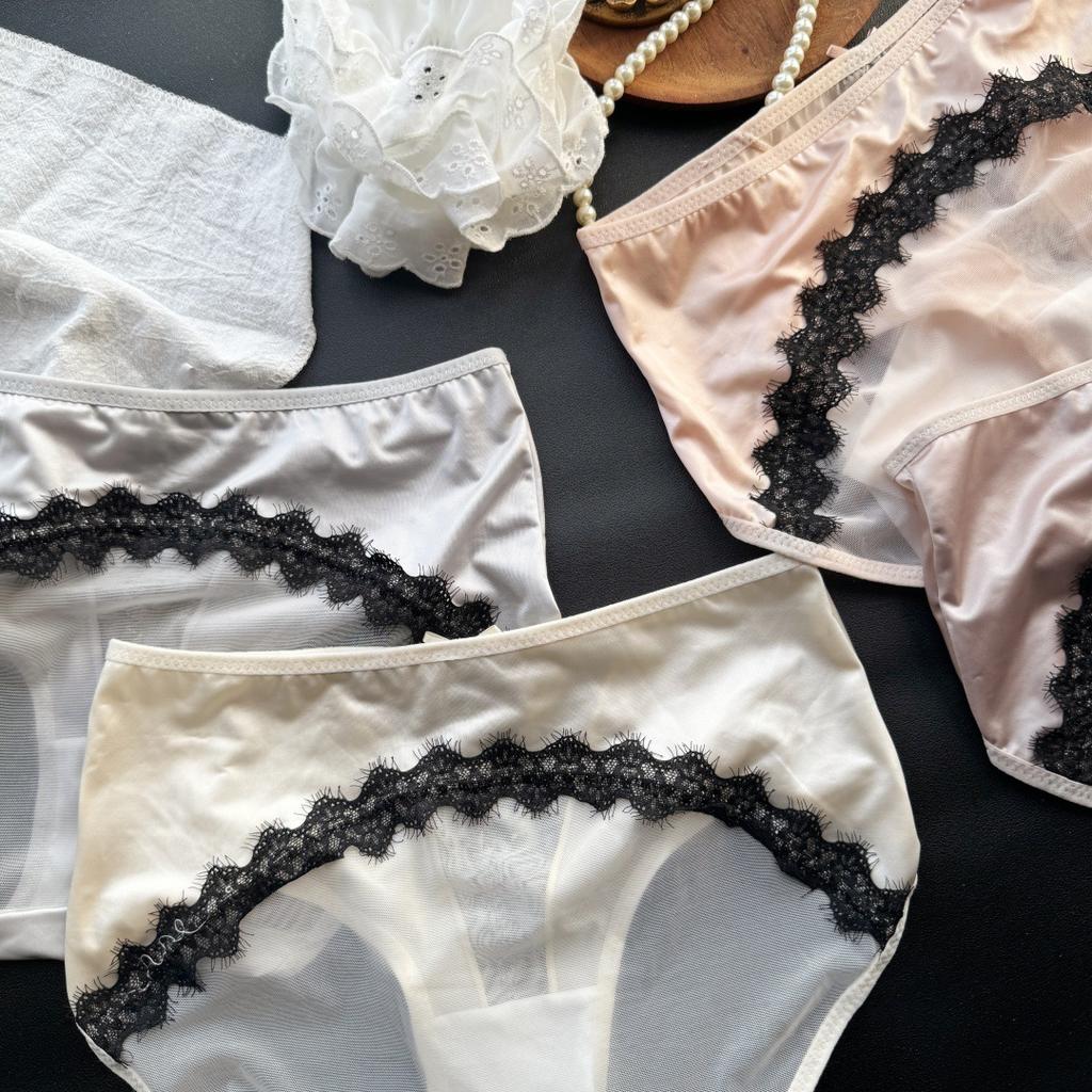 Ladies Summer Lovely Sexy Eyelash Style Satin Ice Silk Mesh Briefs
