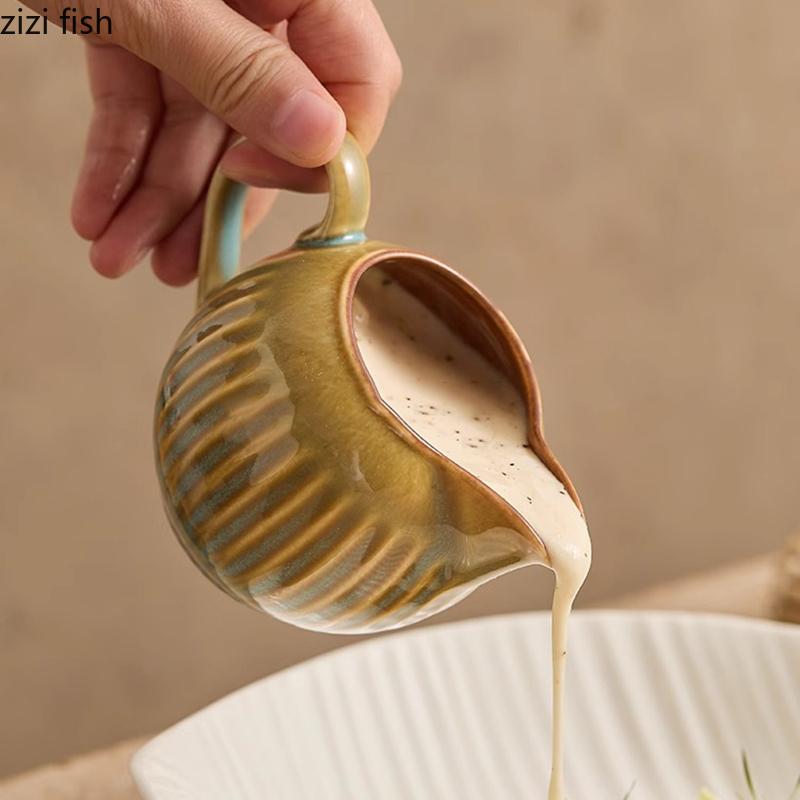 Kiln Changes Ceramic Gravy Boats Steak Sauce Pot Seasoning Sauce Pot Retro Creative Milk Jar Restaurant Specialty Tableware