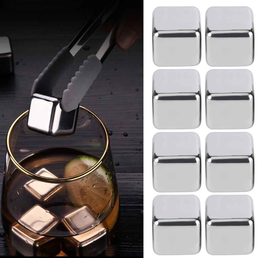 8 piece With Tongs And Box Whiskey Stones 304 Stainless Steel Metal Ice Cubes  Restaurant