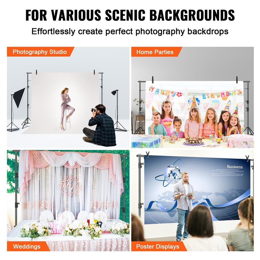 12 X 10 Ft Heavy Duty Backdrop Stand, Height Adjustable Photography Backdrop Stand, Background Support System with 6 Clamps and A Carry Bag, for