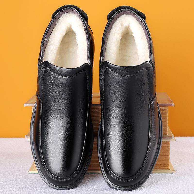 Cotton Shoes Men's Warm Winter Velvet Thickened Leather Wool Non-slip Soft Sole Large Cotton Leather Shoes Casual Dad High-top Shoes