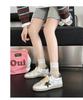 Women's Retro Patchwork Distressed Star Sneakers - Spring 2025, Casual Lace-Up Flat White Shoes