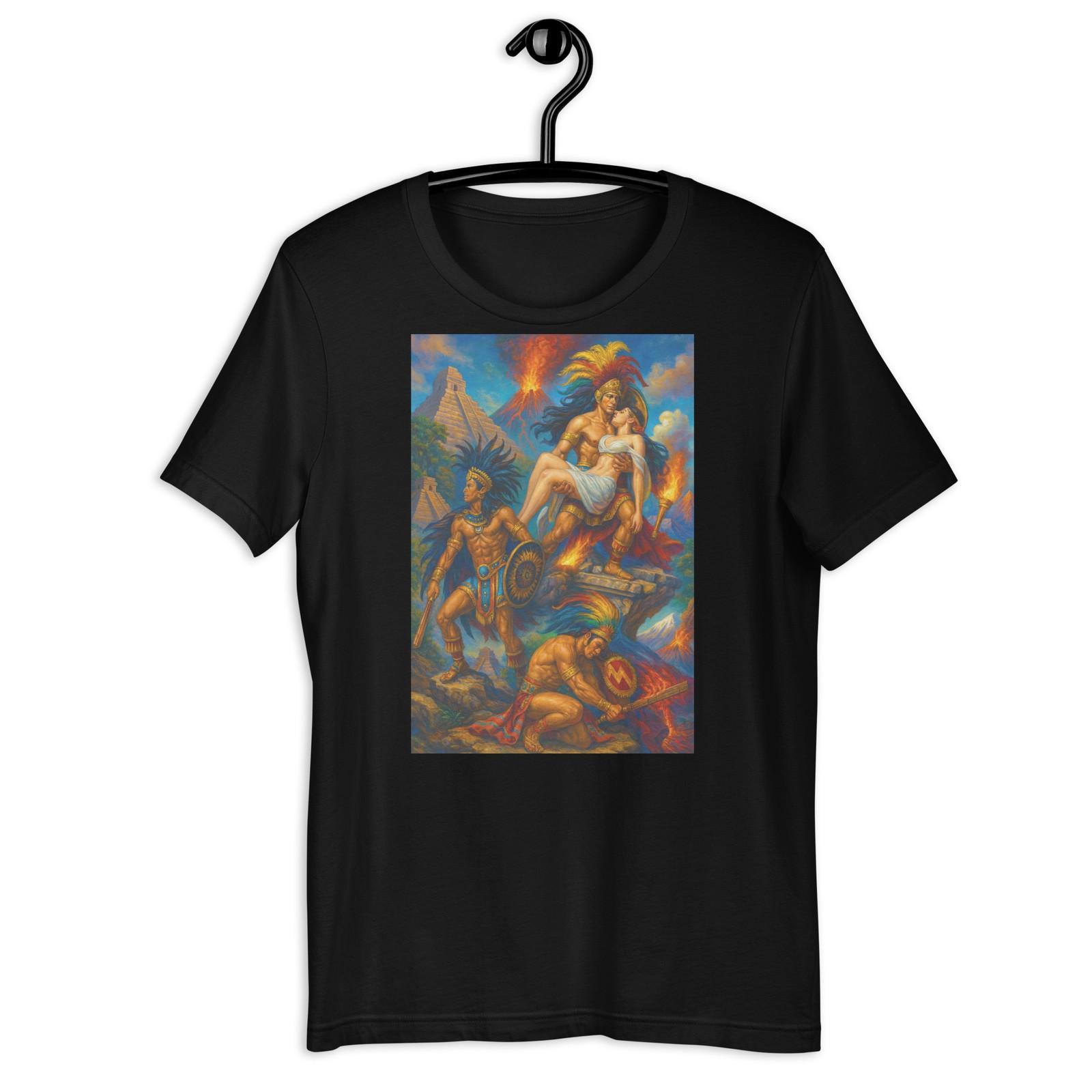 Aztec Warrior Mythology Art Ancient Mexico Pyramid Volcano T-Shirt Design S