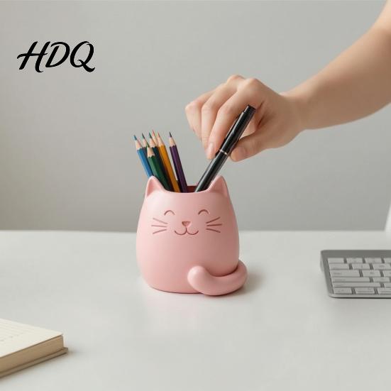 Odorless Pen Container Holder Cartoon Cat Shape Desk Organizer Smooth Surface Decorative