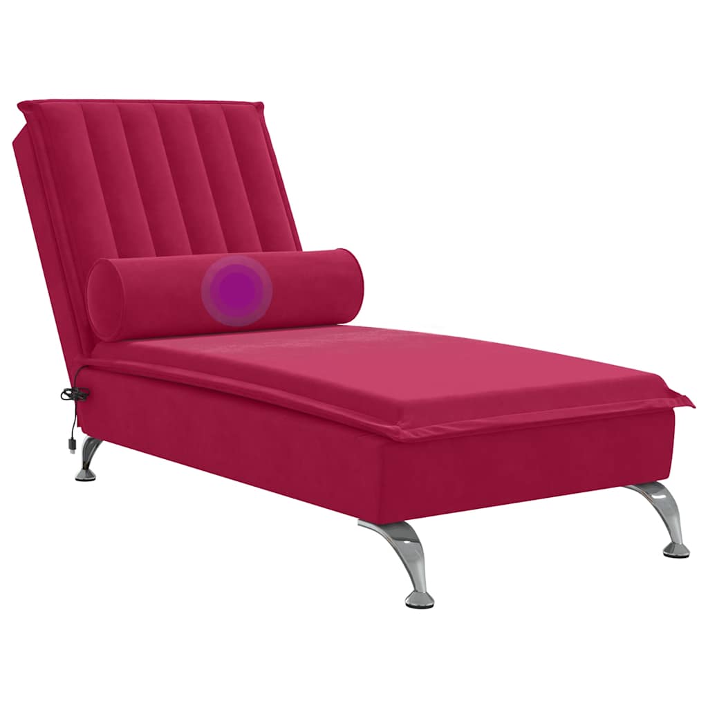 Vidaxl Chaise Longue Massaggiante Con Rullo, Rosso Vino, Vellutata