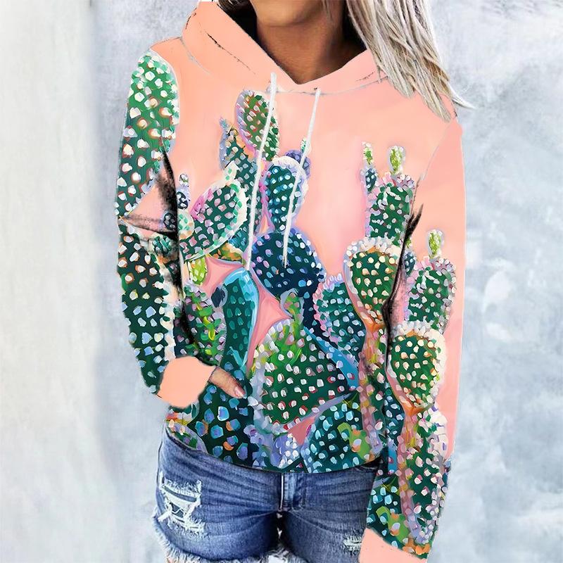Vintage Printed Hooded Sweatshirt Sportwear Coat for Women 3D Pocket Hoodies Autumn Women's Pullovers