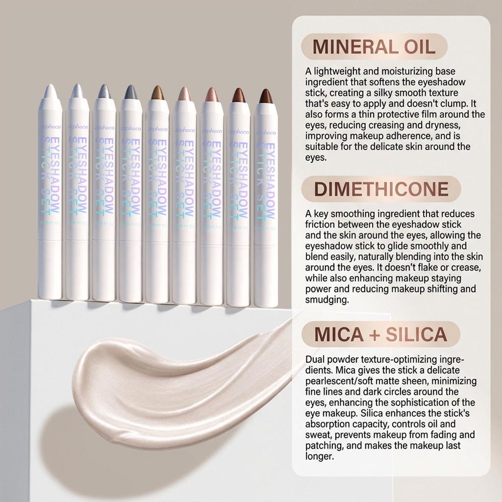 Zephoco Multi-effect Eyeshadow Stick Set: Lightweight, Long-lasting, Smooth Shimmer for Exquisite Eye Makeup.
