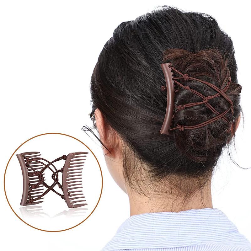 1 Stück doppelte Reihe elastische magische Haarkämme elastische Kopfbedeckung Dutt Pferdeschwanzhalter Perlen Haarkämme Damen tägliche Haarstyling-Werkzeuge