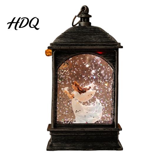 Winter Seasonal Home Decor Christmas Snow Lantern Battery Operated Swirling Water Glittering Vintage Holiday Party Table Centerpiece Santa