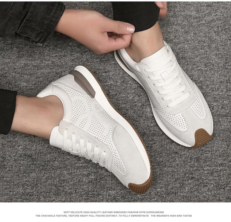 Spring New Shoes for Men Cow Leather Casual Shoes Microporous Leisure Sport Shoes Youth Lace-up Sneaker