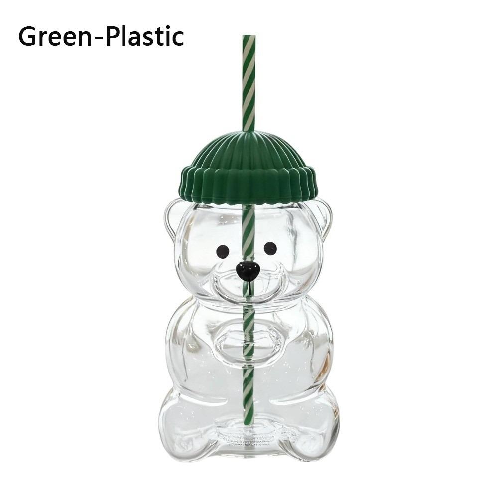 with Lid Bear Glass Cup Transparent Bear Straw Cup Cute Glass Cup with Straw  Parties