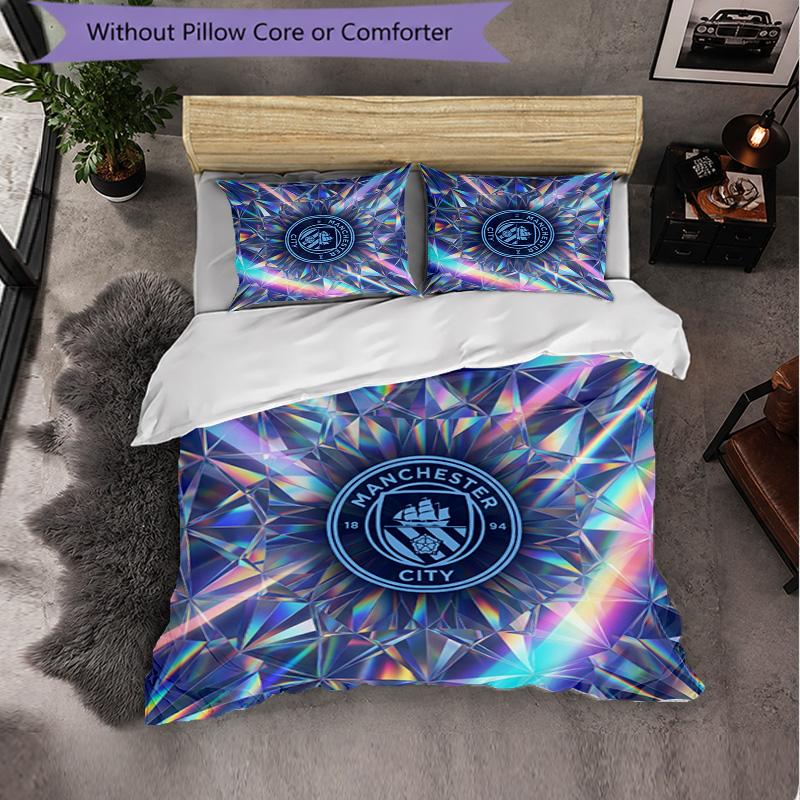 Manchester City Pattern 3 Pieces Bedding Set Soft Microfiber Duvet Cover with Pillow Cases for Bedroom
