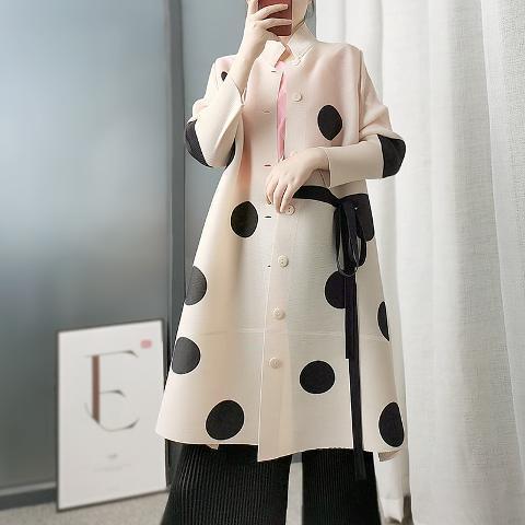 

Folded Jacket with Single Breasted Stand Up Collar Print Wave Coat Jacket M бежевый