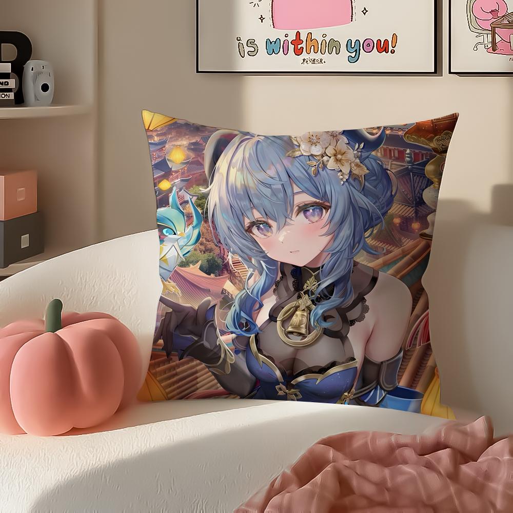 Game Genshin Ganyu Cushion Cover Pillowcase Short Plush Invisible zipper Room Sofa Cushion Cover