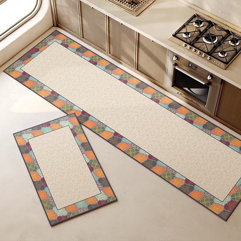 Kitchen Floor Mat Plant Pattern Waterproof Oil-proof Carpet PVC Leather Non-slip Foot Mats Long Strip Light Luxury High-end Rug